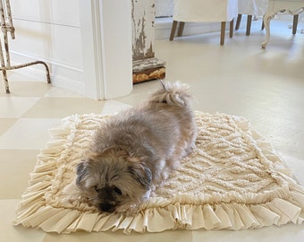 Washable Dog Bed/Mat | Padded Dog Blanket | Chenille Pet Bed| Shabby Chic Dog Bed | Pet Mat