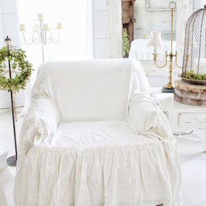 Ruffled Chair Cover Sofa Cover Chair Cover Slip Cover Slip Covers Furniture Covers Farmhouse Decor Cottage Chic image 3