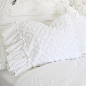 Chenille Pillow | Ruffled Pillow | Chenille | Farmhouse Linens | Pillow Cover | Linen Bedding | Shabby Chic Bedding