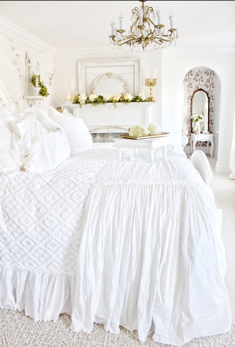 Ruffled Bed Scarf Ruffled Bed Linens Ruffled Bed Cover Bed Runner Ruffled Bed Bed Runner Linen Bedding Shabby Chic Bedding image 1