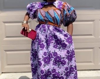 Purple African Print Maxi Dress – Handmade Ankara Cotton Gown