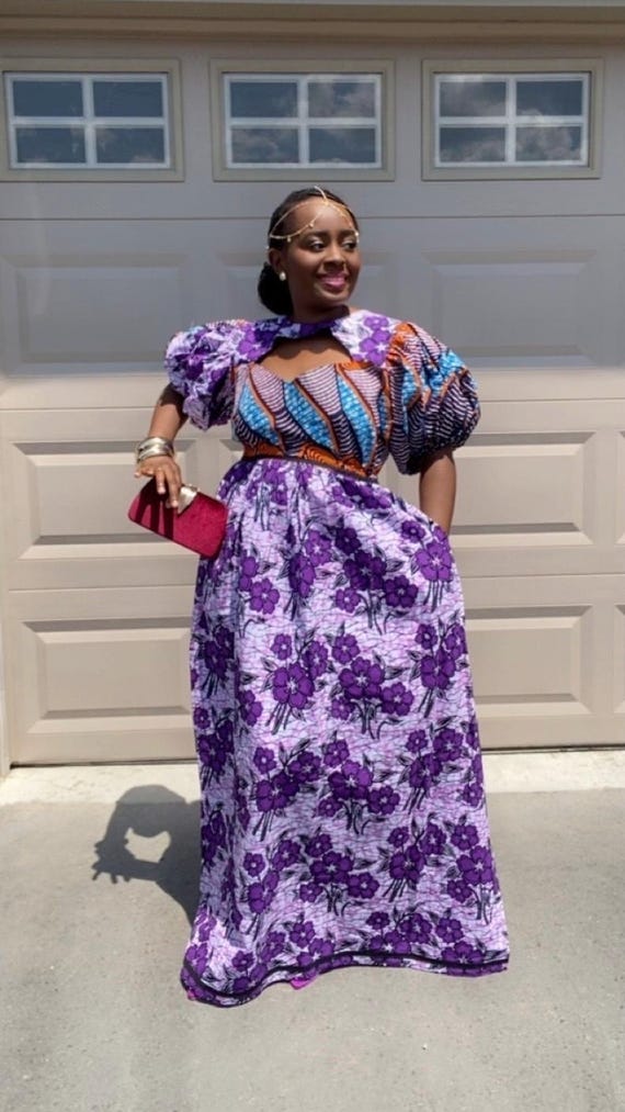 Purple African Print Maxi Dress  Handmade Ankara Cotton Gown - Etsy  Australia
