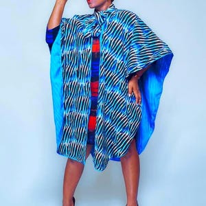 Shelvi - Blue Ankara Cape Jacket – Elegant Sleeves - African cape