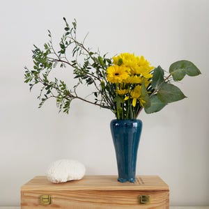 Handcrafted Blue Ceramic Vase | Glossy Finish | Wheel-Thrown Floral Vase | Greek-Inspired Functional Pottery