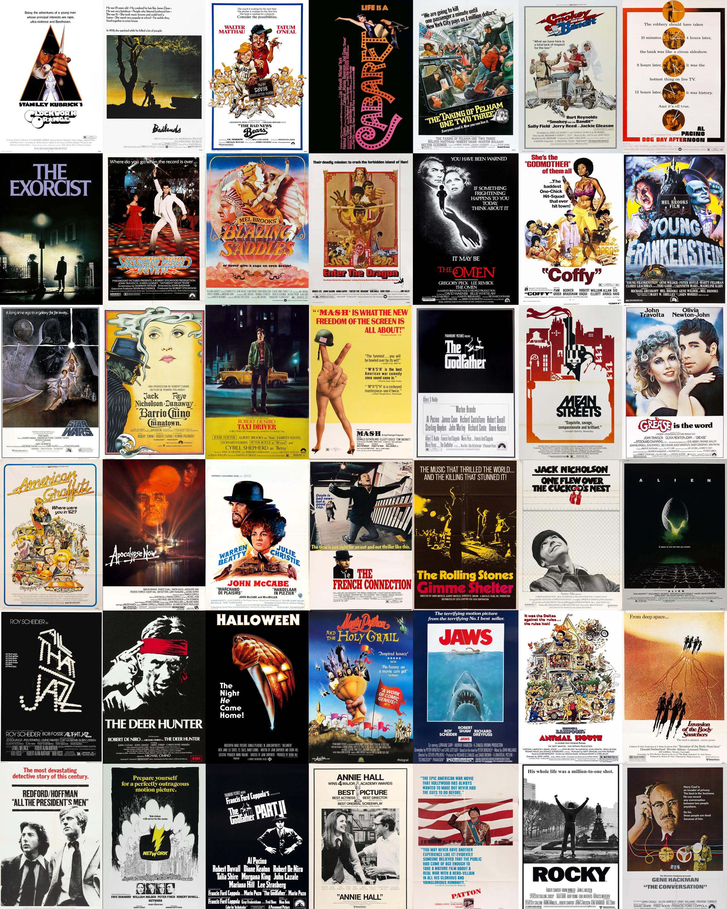 70s Movie Poster Collage: Classic Film Art, Indie Room Decor