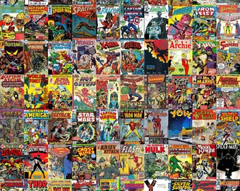 Retro Comic Book Collage Poster: Indie Room Decor (Digital Download 18x24in JPEG File
