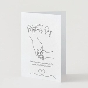 Tarjeta minimalista para el Día de la Madre: escritura en blanco y negro, elegante saludo imprimible, descarga instantánea