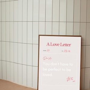 Impresión digital de carta de amor propio / Arte de chica coqueta y limpia / Cita "No tienes que ser perfecta para ser amada" / Afirmación femenina minimalista
