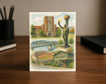 Knoxville, TN Orange & White State | Watercolor Illustration Graduation Card | Tennessee College Town Gift