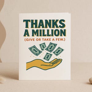 Carte Merci un million d'argent - Vierge à l'intérieur, carte de remerciement amusante avec illustration vintage de main et d'argent