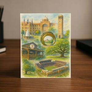 College Station, Kastanienbrauner Bundesstaat Tex | Karte zur Abschlussfeier in Aquarell | Texas College Town Geschenk