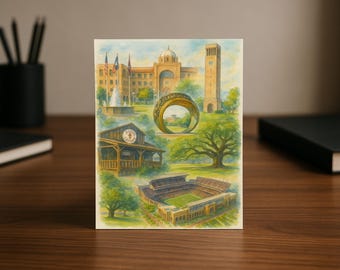 College Station, TX Maroon State | Watercolor Illustration Graduation Card | Texas College Town Gift