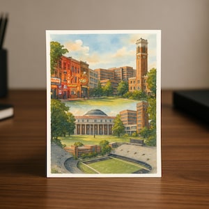 Nashville, TN Schwarz & Gold Zustand | Karte zur Abschlussfeier in Aquarell | Tennessee College Town Geschenk