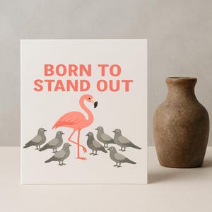 Tarjeta de cumpleaños "Nacido para destacar" - Divertida tarjeta de flamenco - Tarjeta de cumpleaños única con mensaje interior - Tarjeta de felicitación colorida y llamativa