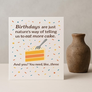 Lustige Geburtstagskarte für Freunde – Iss mehr Kuchen – Sarkastische Karte für Sie und Ihn – Feinschmecker-Humor-Grußkarte – Beste Freundin zum Geburtstag