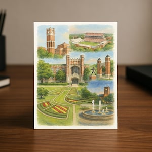 Norman, OK Crimson & Cream State | Afstudeerkaart aquarel illustratie | Oklahoma College Town-cadeau