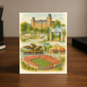 Fayetteville, AR Cardinal State | Afstudeerkaart aquarel illustratie | Arkansas College Town-cadeau