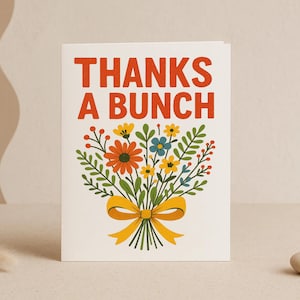 Thanks a Bunch Card – bedankkaart met helder bloemenboeket, blanco binnenkant, speels retro-geïnspireerd dankbaarheidsbriefpapier