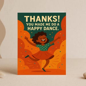 Happy Dance-bedankkaart – schattig modern dankbaarheidsontwerp, oranje en groenblauwe kleuren