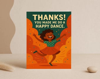Happy Dance Thank You Card – Cute Modern Gratitude Design, Orange & Teal Colors