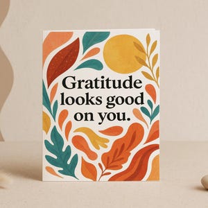 La gratitud te sienta bien: tarjeta de agradecimiento moderna con hojas abstractas de colores