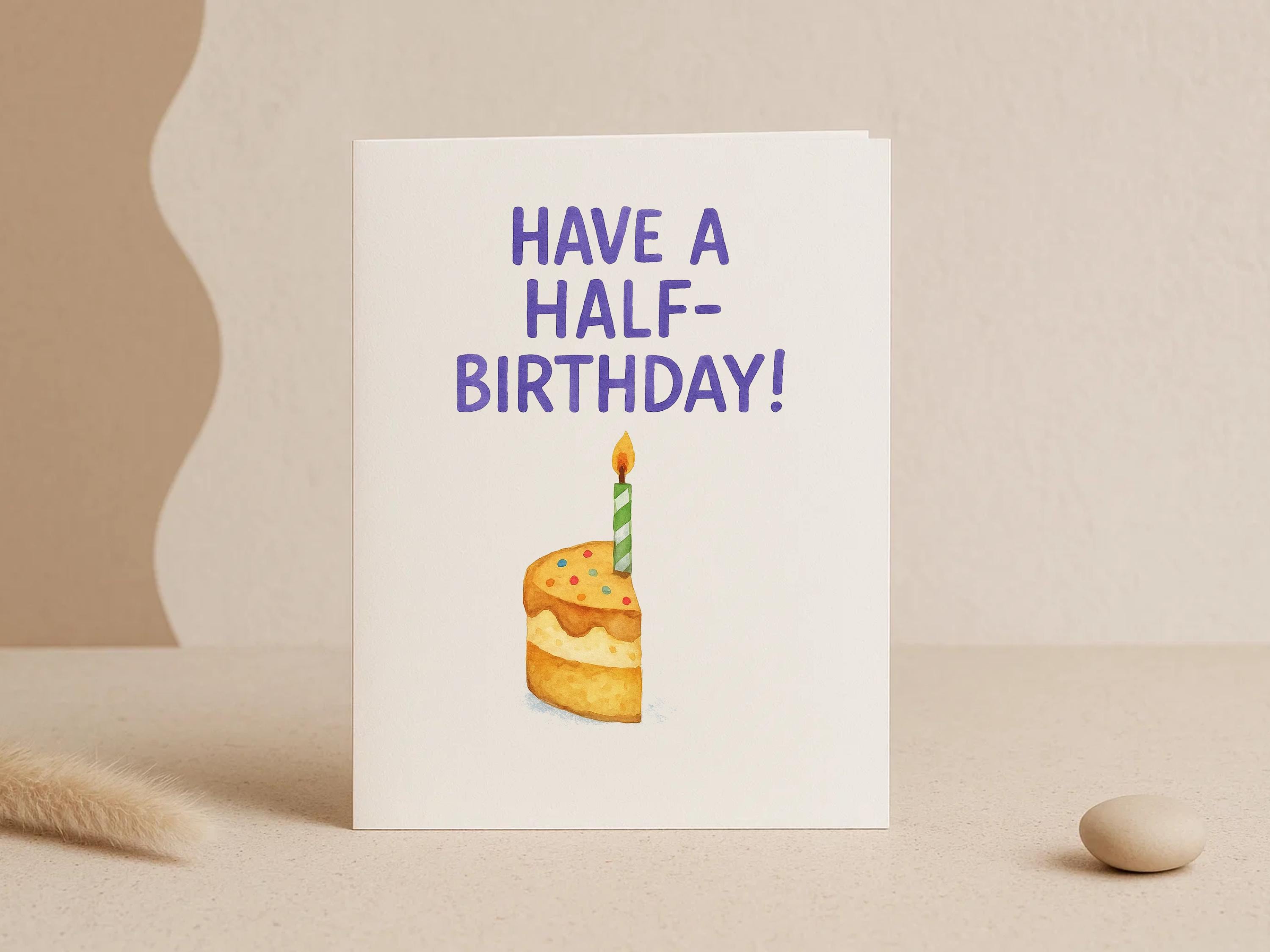 Funny Half Birthday Card – Cute Mini Cake Design with Candle – Watercolor Style Celebration Card – 6 Month Milestone Greeting