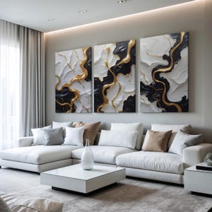 Gold textured metallic black and white Abstract Art Print, Luxury Modern Wall Art, Textured Fluid Painting, Elegant Contemporary Home Decor