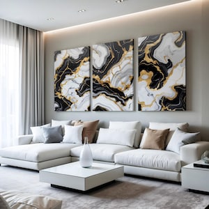 Luxury Black and White Marble, Gold Abstract Digital download, Modern Wall Art, Kintsugi-Inspired Printable Decor, Contemporary Home Decor