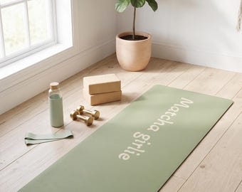 Personalized Yoga Mat, Matcha Green Yoga Mat, Custom Name Exercise Mat, Minimalist Pilates Mat, Gift for Yogi