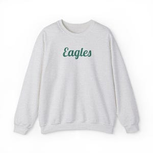 Eagles glittertröja, glittrig varsity-tröja med rund hals, retro collegetröja, preppy matchtröja, kursiv eller Varsity Eagles-logotyp