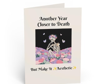 Skeleton Birthday Card, Floral Illustration, Humorous Greeting Card