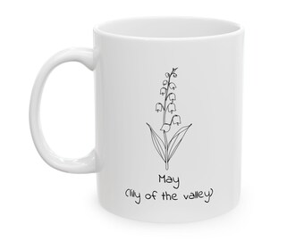 May Birth Flower Ceramic Mug: Cozy Coffee Cup Gift