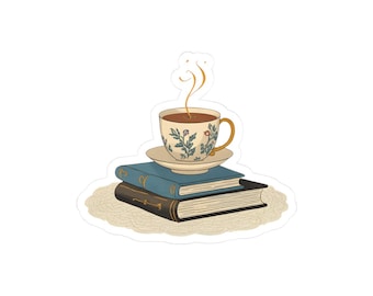 Waterproof Vinyl Book and Tea Stickers: Cozy Reading Decals for Journals, Laptops, and Planners