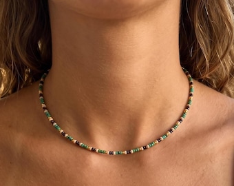 Forest Trail Beaded Necklace, Green Miyuki Seed Bead Choker, Adjustable Cottagecore Woodland Jewelry, Dainty Nature Lover Gift for Her