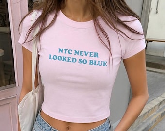 NYC Never Looked So Blue | NYC Blues Baby Tee | Sad Girl New York Aesthetic Fitted Crop Shirt | Y2K Melancholy Tee