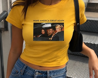 Make America Great Again Tee | Lindsay, Paris, Messy But Make It Iconic Baby Tee | Funny Y2K It Girl Fitted Crop Shirt | Ironic Meme Tee