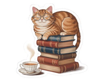 Cozy Cat Book Lover Sticker: Bookish Vibe, Laptop Decor