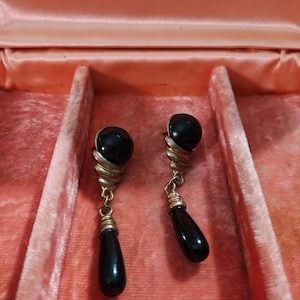 Orecchini pendenti vintage neri e in argento sterling