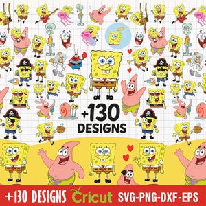 SpongeBob Svg Bundle | 130+ Cartoon Clipart Png SVG DXF EPS | Cricut Silhouette Cut Files | Printable Digital Download for Kids Crafts
