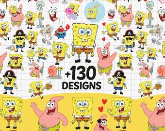 SpongeBob Svg Bundle | 130+ Cartoon Clipart Png SVG DXF EPS | Cricut Silhouette Cut Files | Printable Digital Download for Kids Crafts