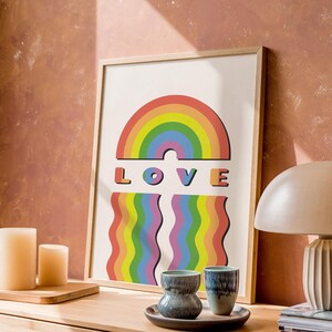 Rainbow Poster Print - Colorful Love Wall Art, LGBTQ+ Printable Retro Pride Decor (Digital Download)