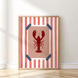 Lobster Wall Art Print for Kitchen Wall Fish Printable Poster Nautical Digital Art Coastal Home Decor Red Striped Marine Instant Download