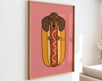 Dachshund Poster Print - Hot Sausage Dog Wall Art, Playful Quirky Pink Printable (Digital Download)