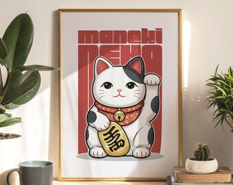 Lucky Cat Print – Japanese Maneki Neko Wall Art (Digital Download)