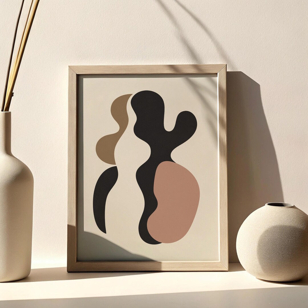 Abstract Neutral Digital Wall Art Minimal Geometric Print Modern Beige ...