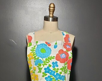 Vintage Full Body Floral Apron - 1960s Full Body Apron - Full Body Adjustable Apron