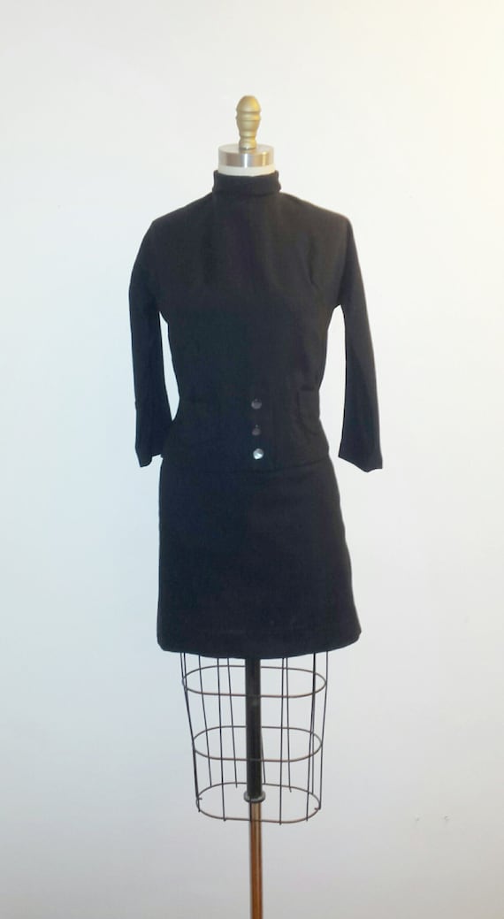 Vintage 1940s Dress - 40s Wool Dress - Midnight Bl