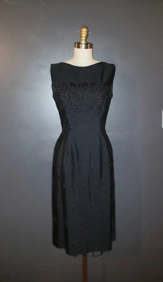 1950s Black Cocktail Dress ~ 50s Wiggle Dress