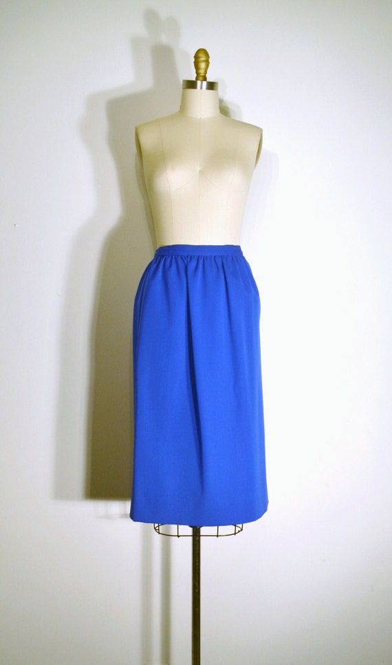 Vintage 1970s Skirt- 70s Pencil Skirt- Bright Blue