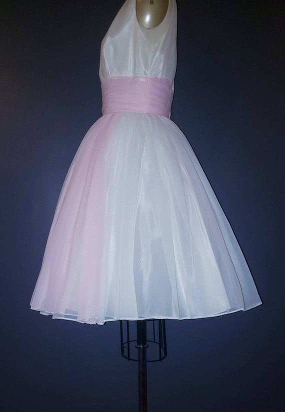 Stunning!! 1950s/60s Party Dress ~ White & Pink D… - image 6